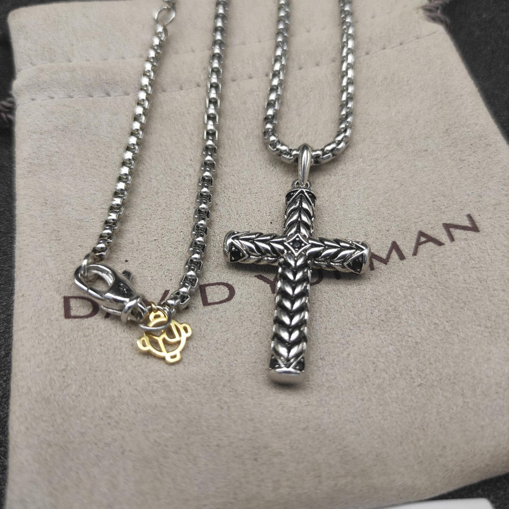 David Yurman Chevron Cross Black Diamond Necklace